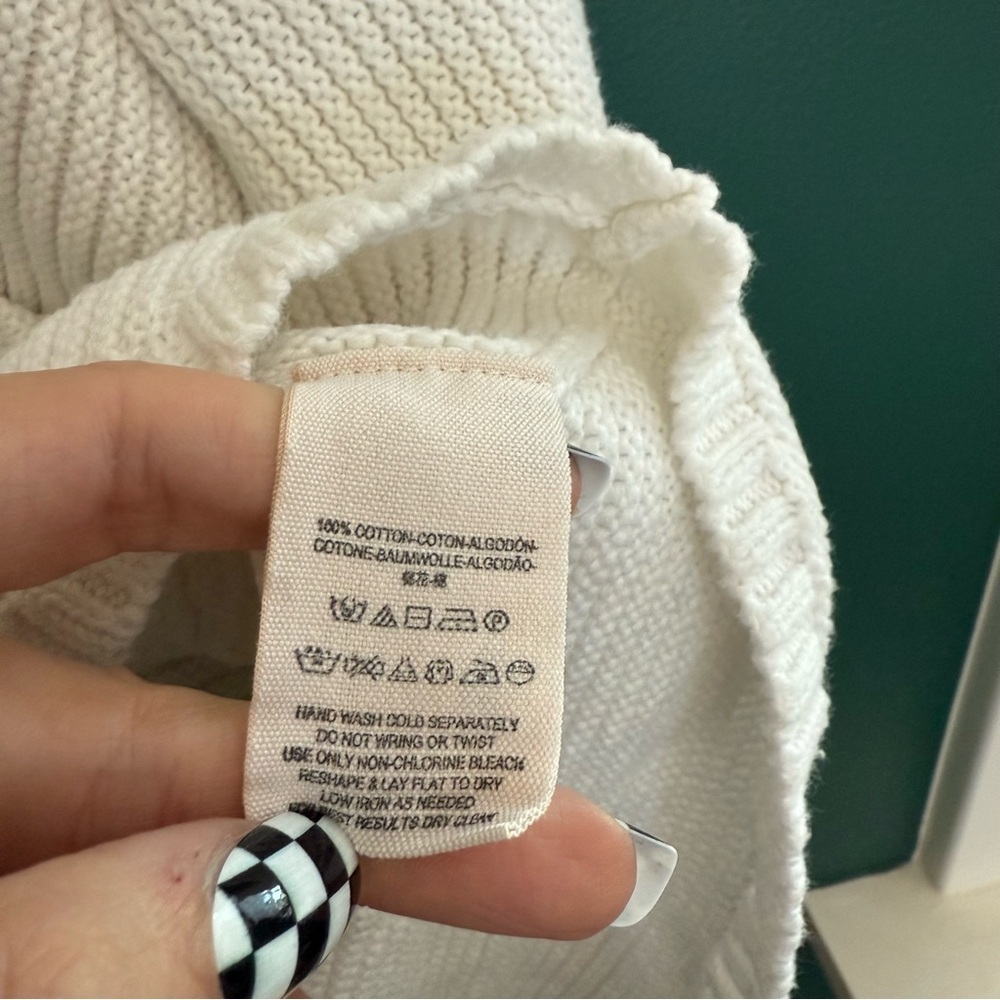 Free People La Brea Oversized V-Neck White Knit Sweater - Picture 4 of 5